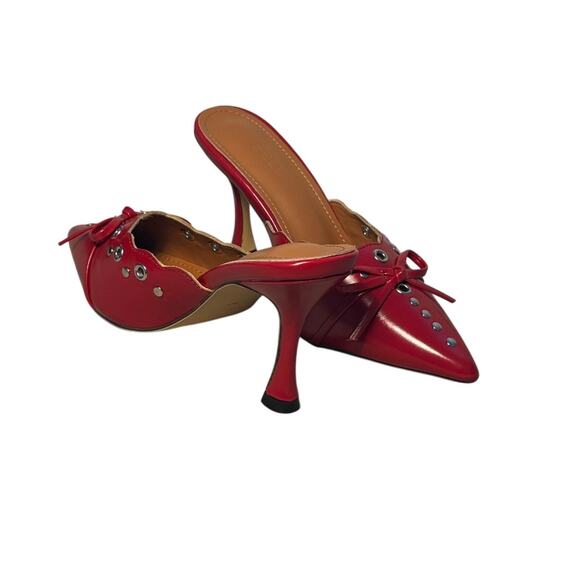 NWOT Size EU 35 (US 5) Atbell Red Bow Stud Grommit Kitten Heel Mule - Picture 3 of 5